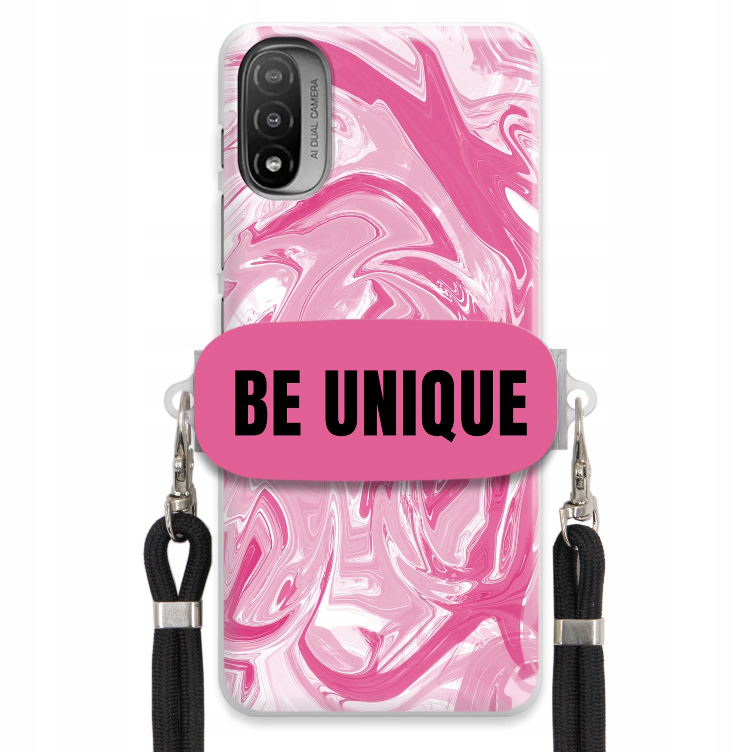 Pouzdro pro Motorola E20 Case Uchytky Šňůrka Černá Růžová Mramor Be Unique