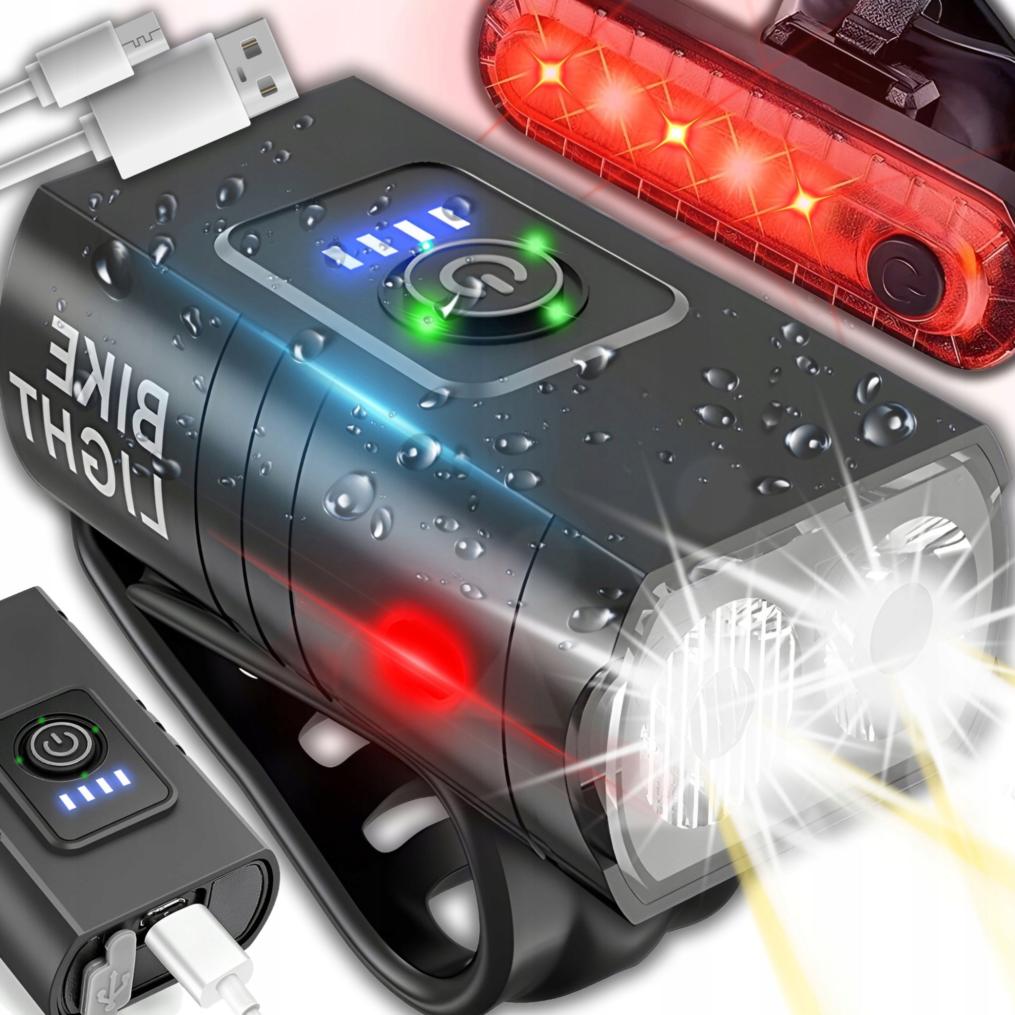 СВЕТОДИОДНЫЙ ВЕЛОСИПЕДНЫЙ ФОНАРЬ ПЕРЕДНИЙ ЗАДНИЙ USB МОЩНЫЙ СВЕТИЛЬНИК 1600LM POWERBANK