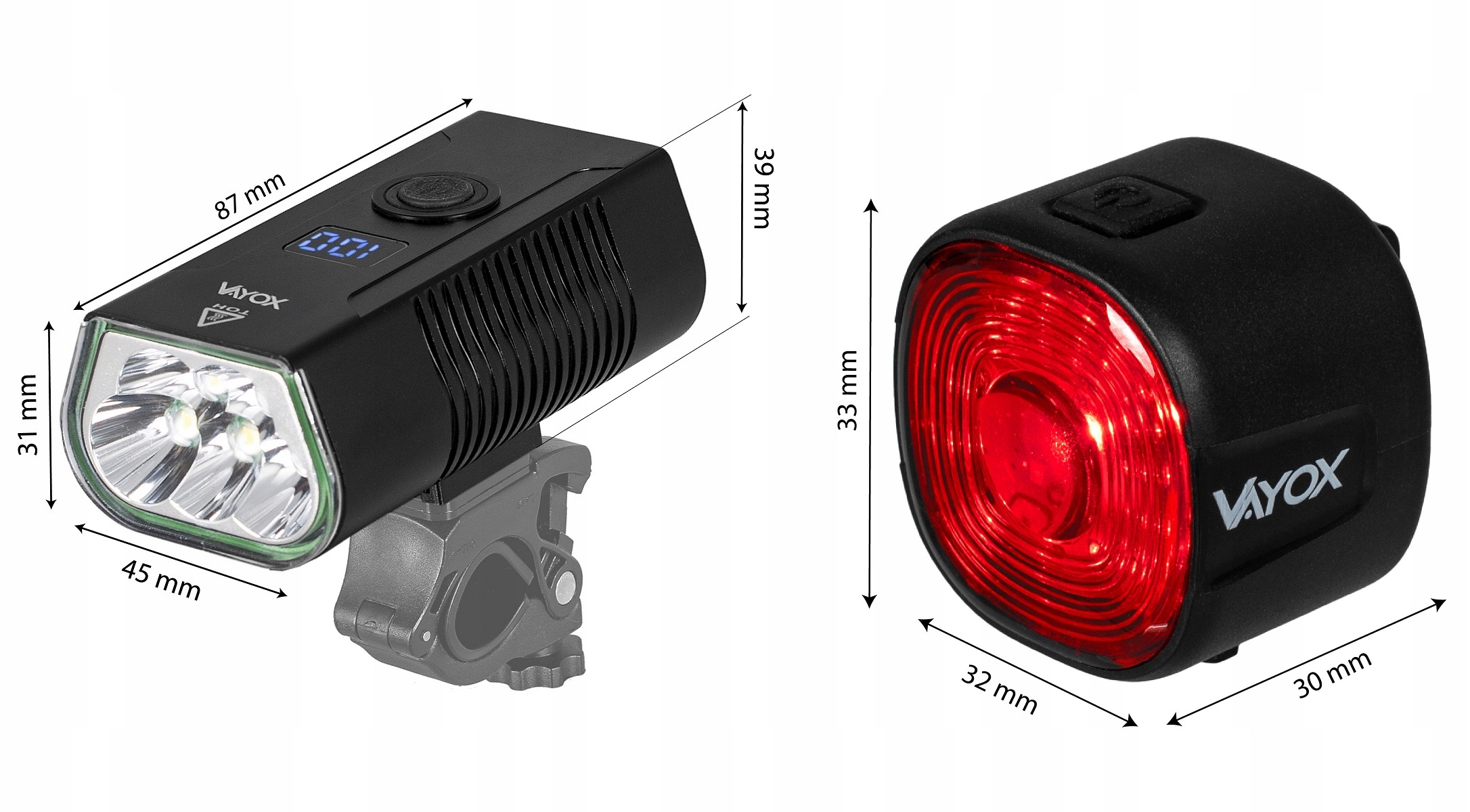 LAMPKA ROWEROWA PRZEDNIA AKUMULATOROWA 5xLED + OŚWIETLENIE TYLNE USBC VAYOX Kolor dominujący czarny