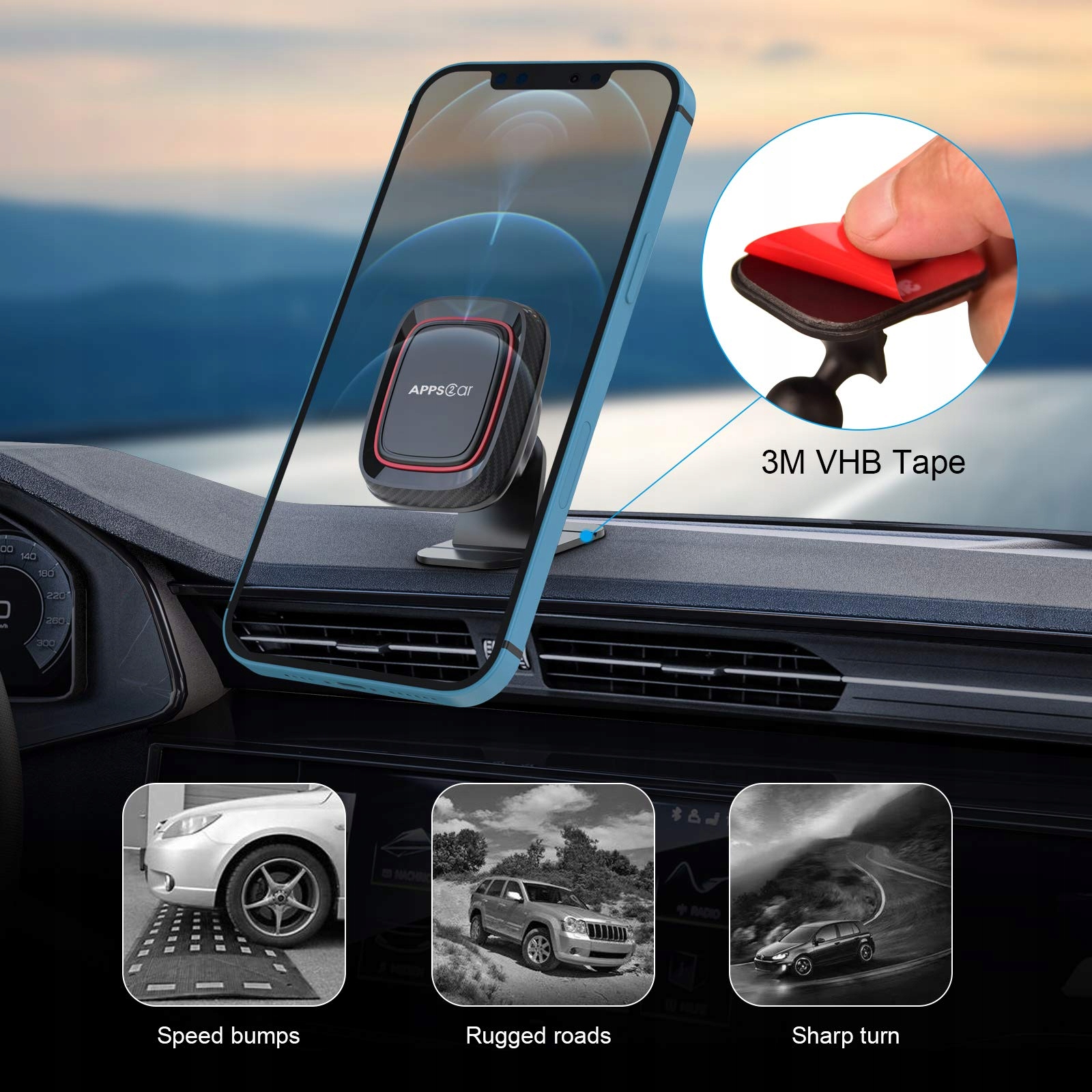 APPS2CAR Magnetyczny Uchwyt Samochodowy 360 Stopni Do iPhone Android — miniatura 2