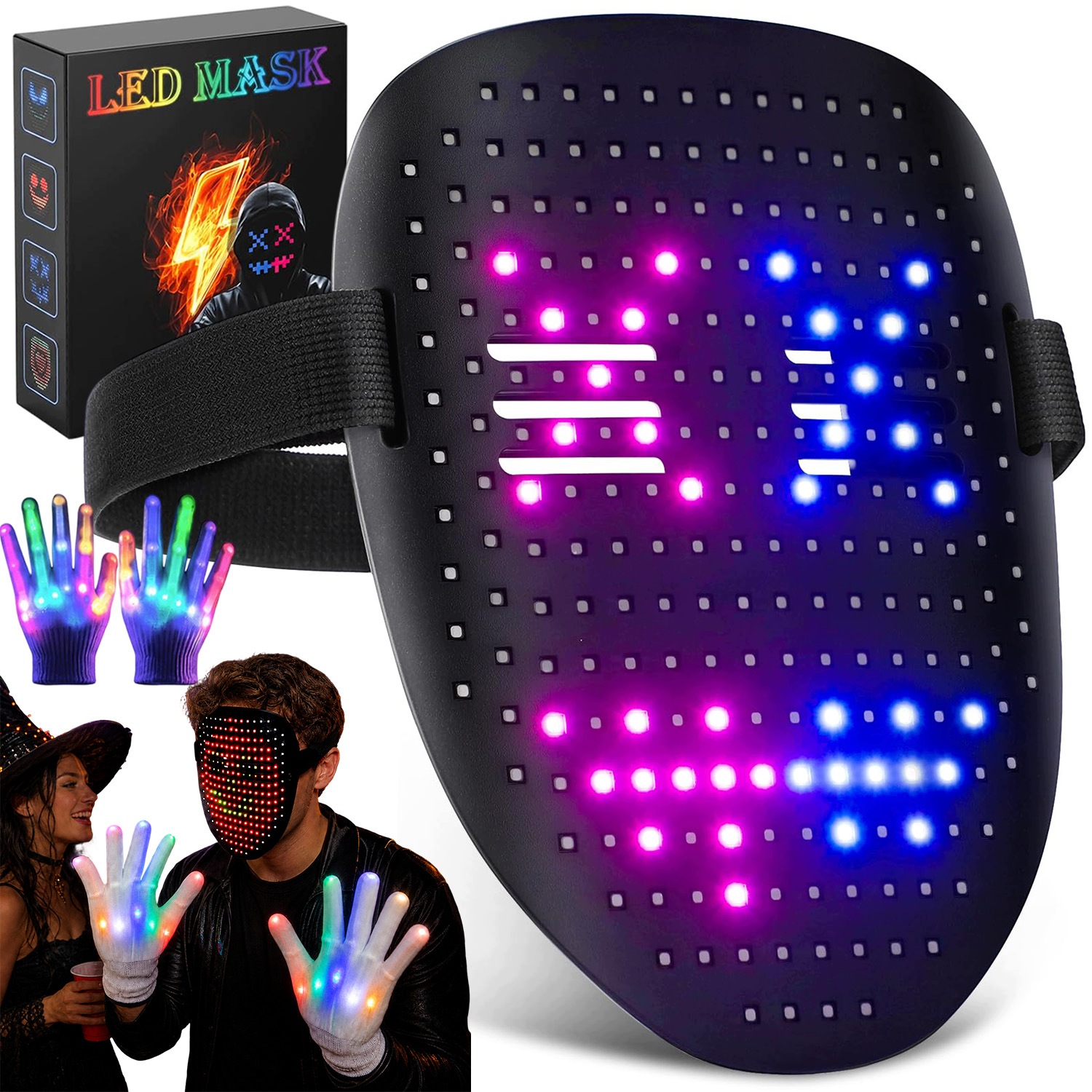 Led Maska Se Senzorem Gesta Měnící Barvy Pro Cosplay A Halloween