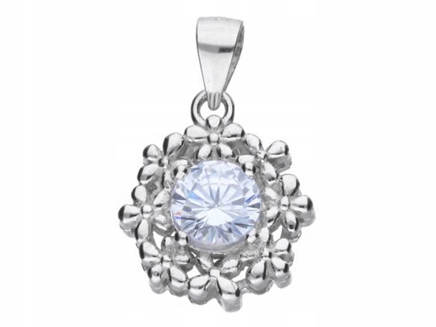 Stříbrný Kulatý Přívěsek se Zirkony Rhodiovaný Přívěsek Kroužek Květ Květiny