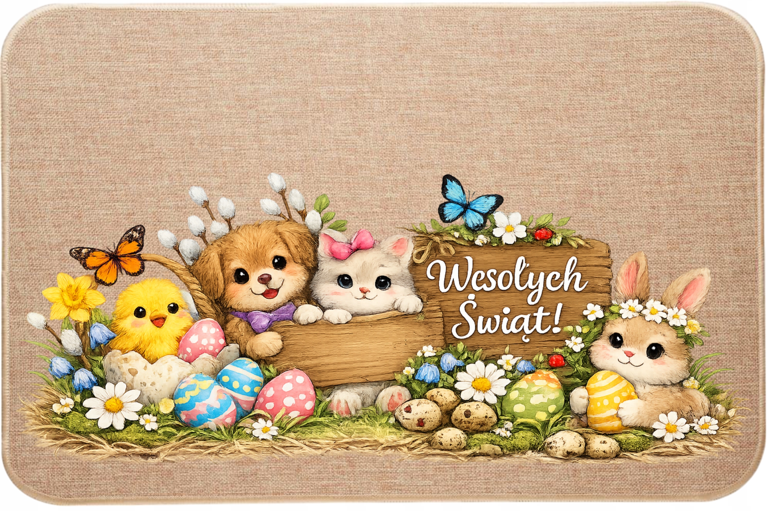 Lněná rohožka pod dveře Veselé Velikonoce Dárek