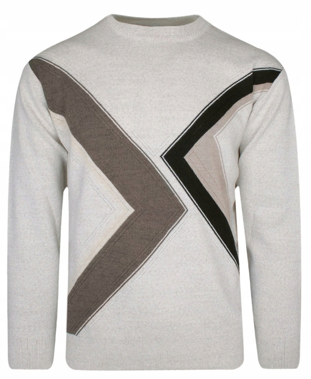 Beżowy Wełniany Sweter w Paski DEVIR M