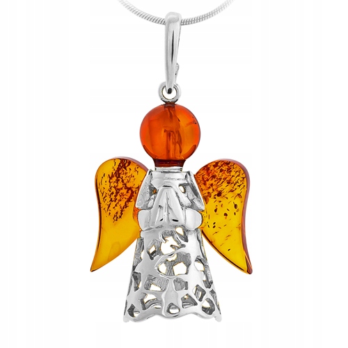 Anděl přívěsek ze Stříbra 925 s baltským Jantarem stříbrný Přívěsek