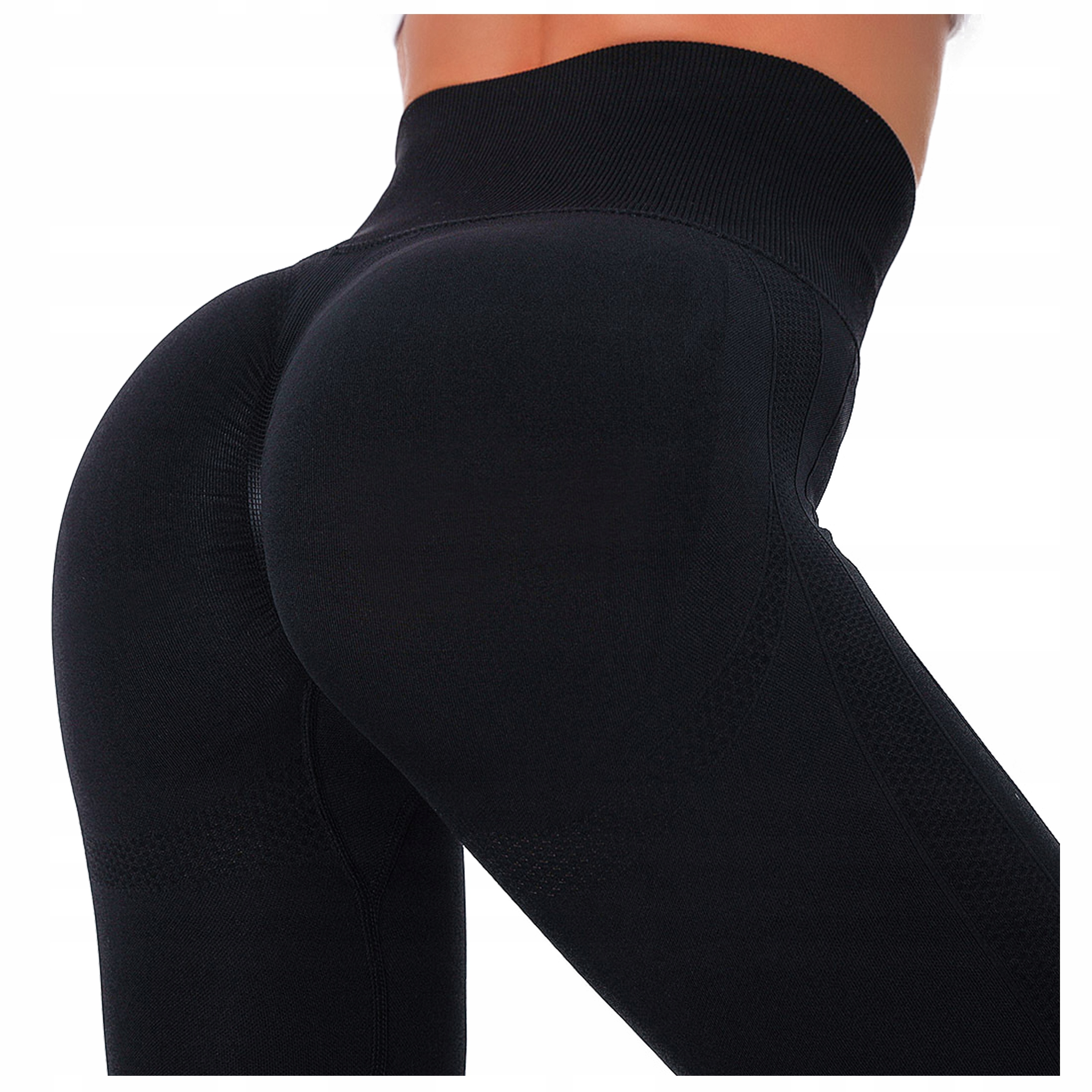 Czarne legginsy sportowe push up, marszczone