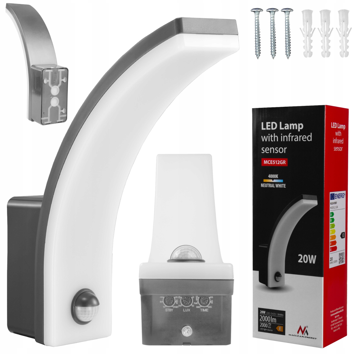 Lampa zewnętrzna Led 20W ścienna elewacyjna kinkiet czujnik ruchu Pir IP65