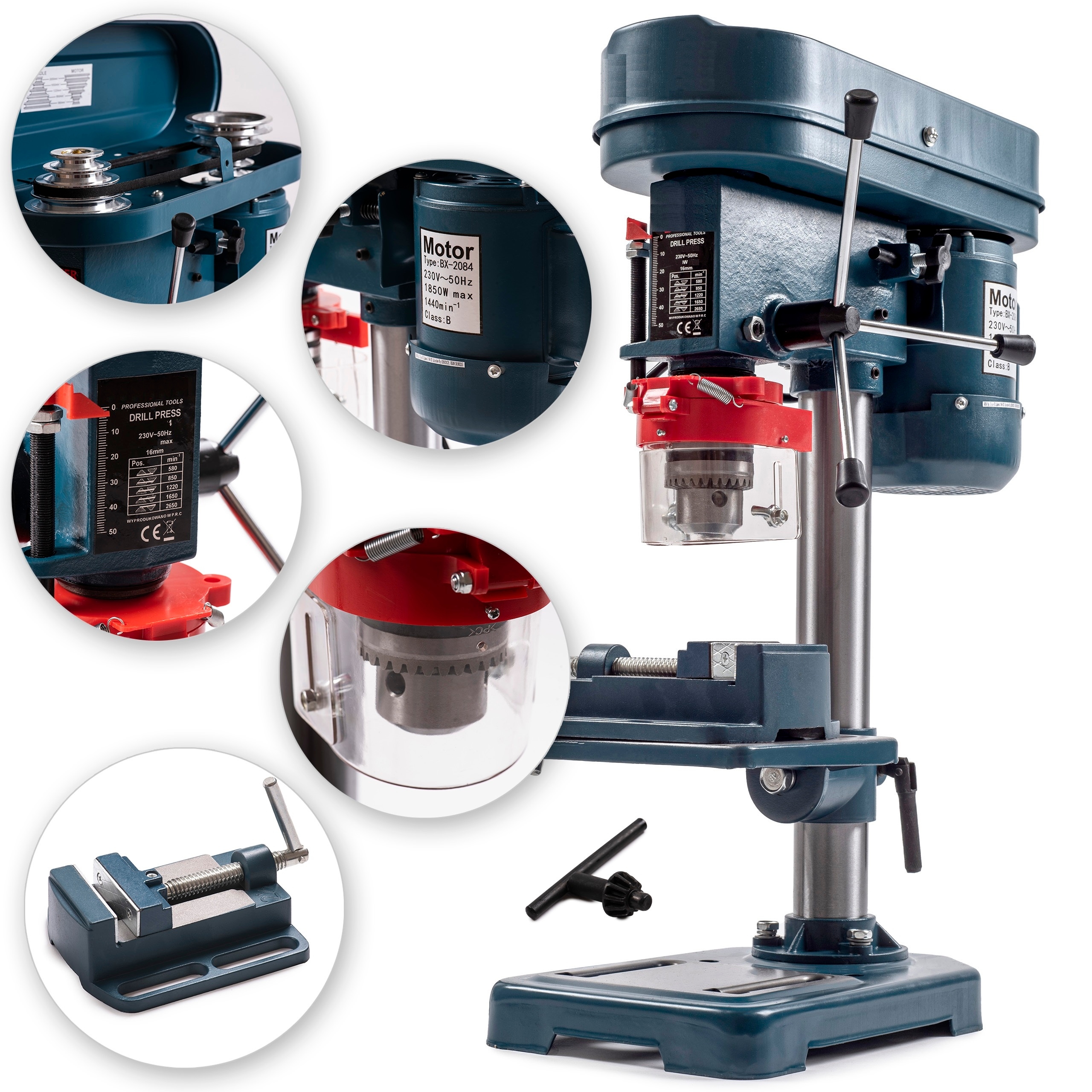 Wiertarka Stołowa Słupowa Kolumnowa Imadło Mocna Solidna Regulacja Głowic