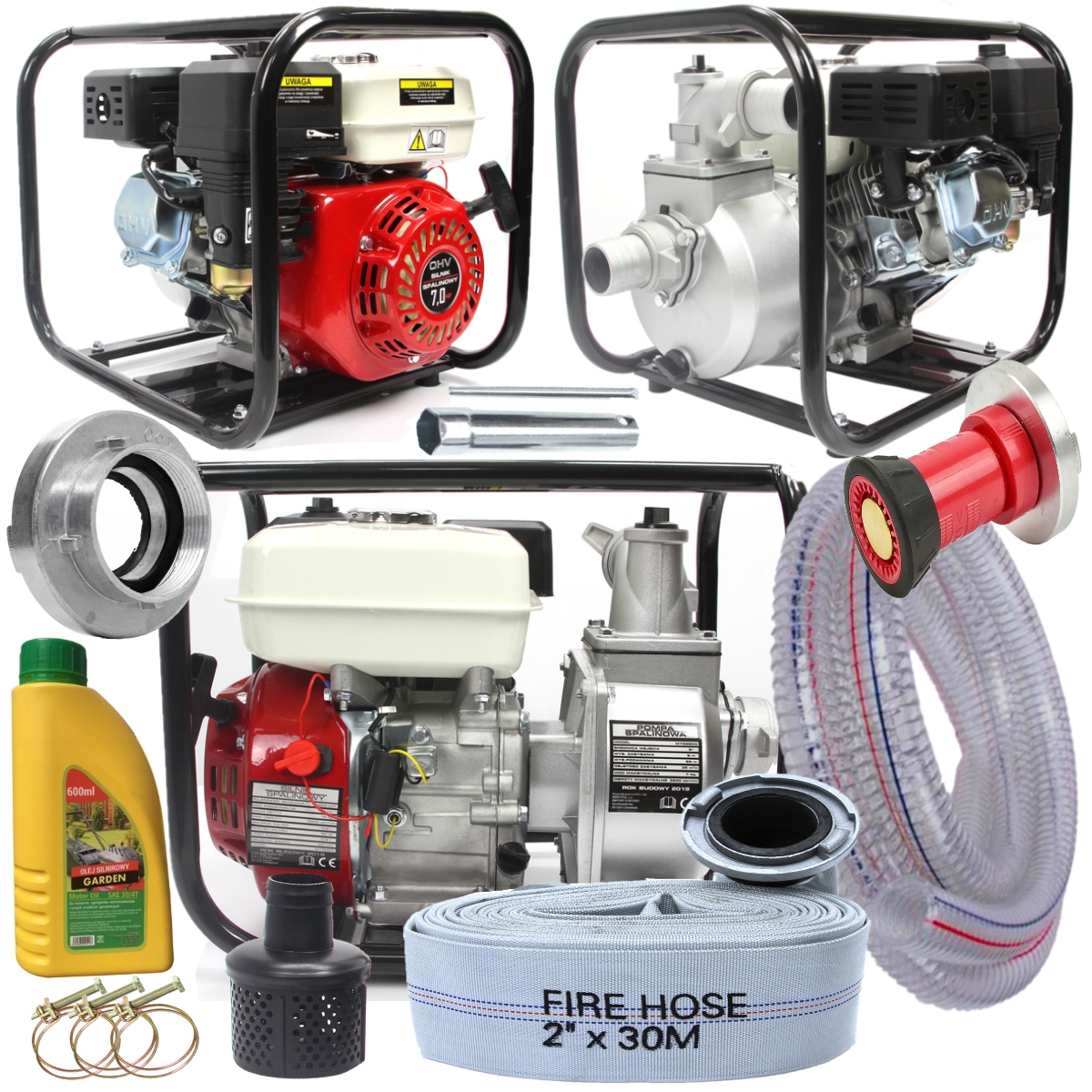 

Motopompa Spalinowa Pompa 2 Cale +węże +prądownica