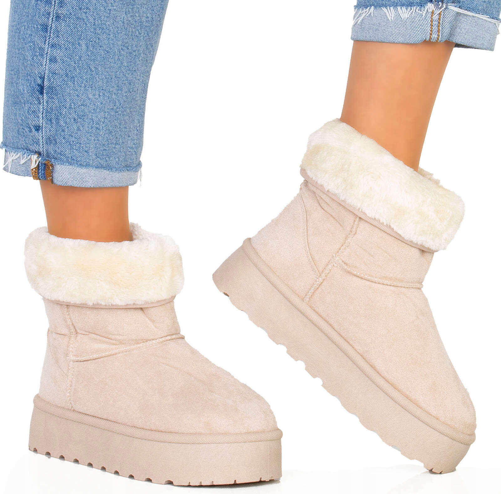 ŚNIEGOWCE BEŻOWE OCIEPLANE BOTKI PLATFORMA 36