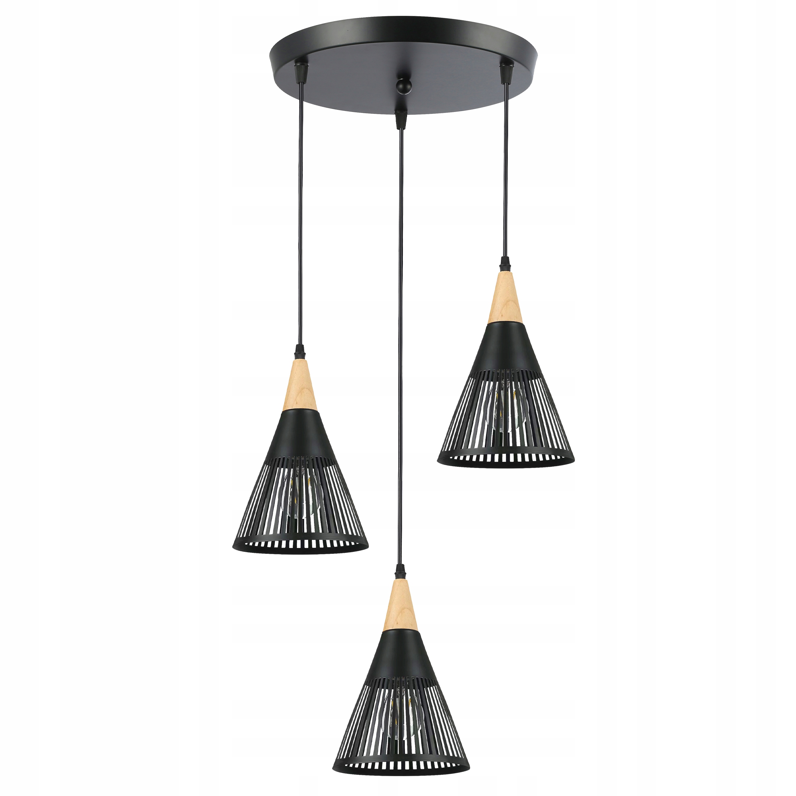 Závěsná Stropní Lampa 3x E27 Lustr Loft Moderní Kužel dřevo