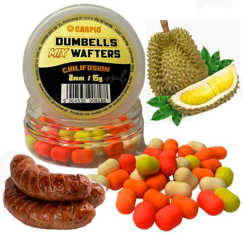 Dumbells Wafters MIX pływające 8mm Chilifusion Kiełbasa Durian 15g