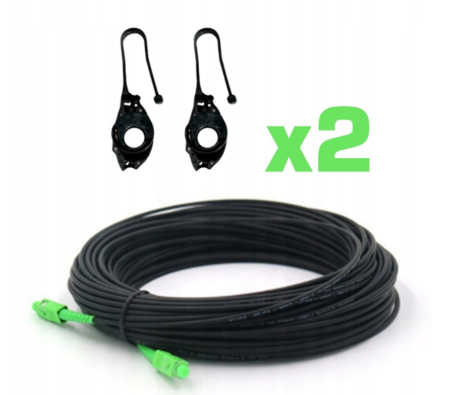 Patchcord SM SC/APC-SC/APC zewnętrzny 30m + 2× Uchwyt odciągowy na kabel drop FISH FISH-U I-FISH