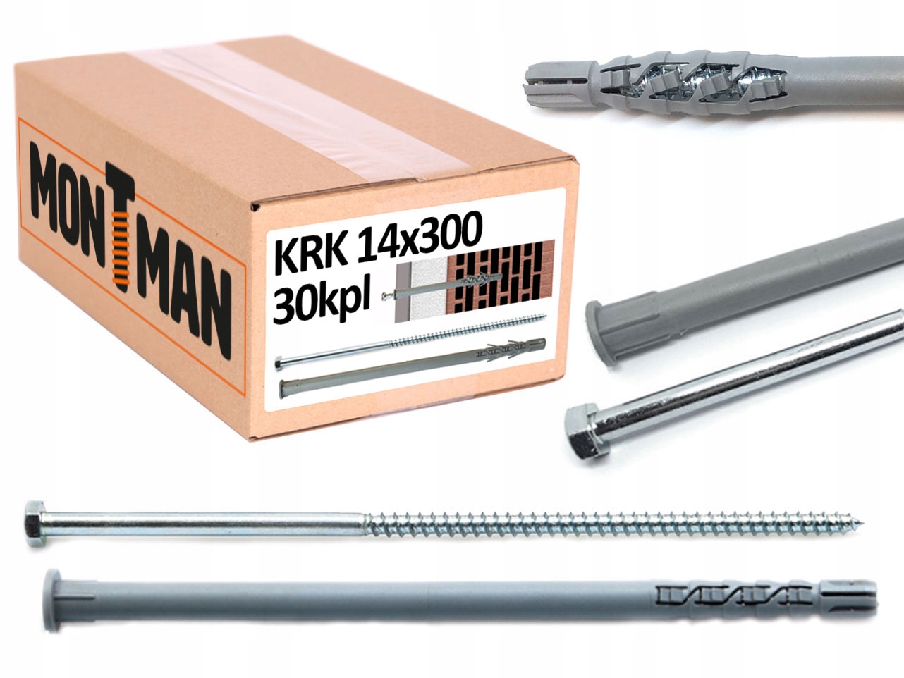 Kolík 14x300 rozpěrný rámový dlouhý rozpěrný dibel s hlavou na klíč 30 kpl