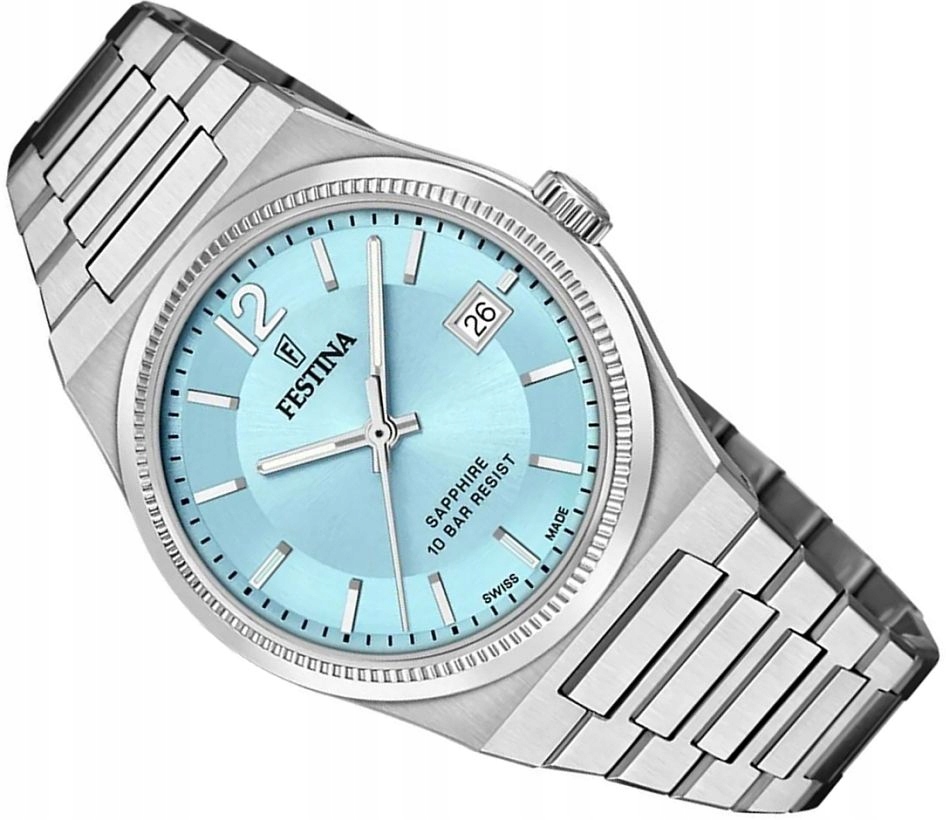 Elegantní A Módní Dámské Hodinky Festina F20035/7 Swiss Made Datum Safír