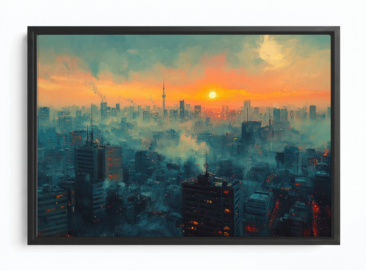 Obraz Rama American Box Město Panorama Tokio Skytree Večer Západ 60x40