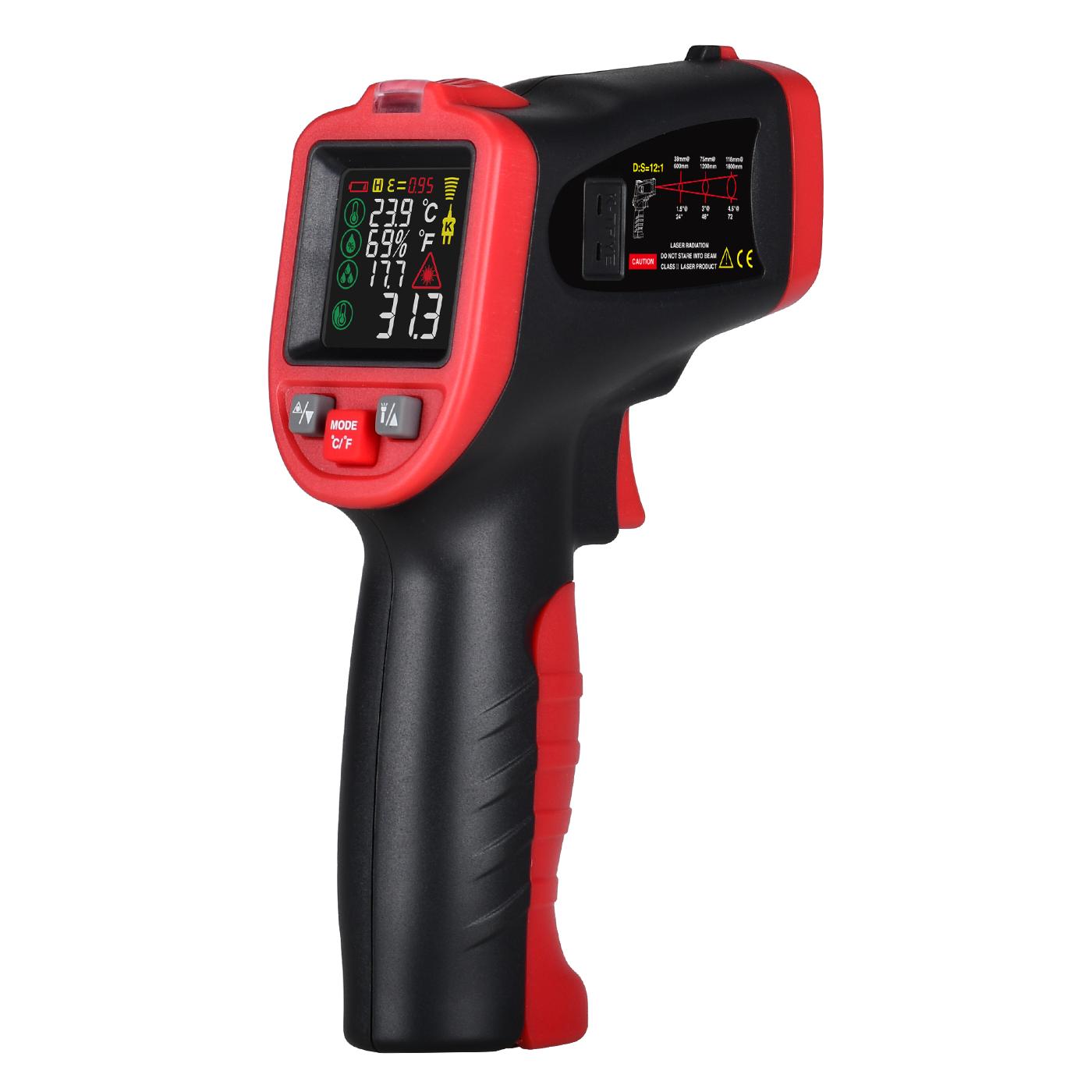 PIROMETR LASEROWY BEZDOTYKOWY TERMOPARA HIGROMETR EMISYJNOŚĆ -50 +650°C Kolor czarny