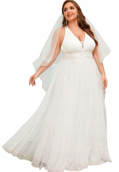 Shein Plus Size Tylová Svatební Šaty S Výstřihem Do 48 1 CM