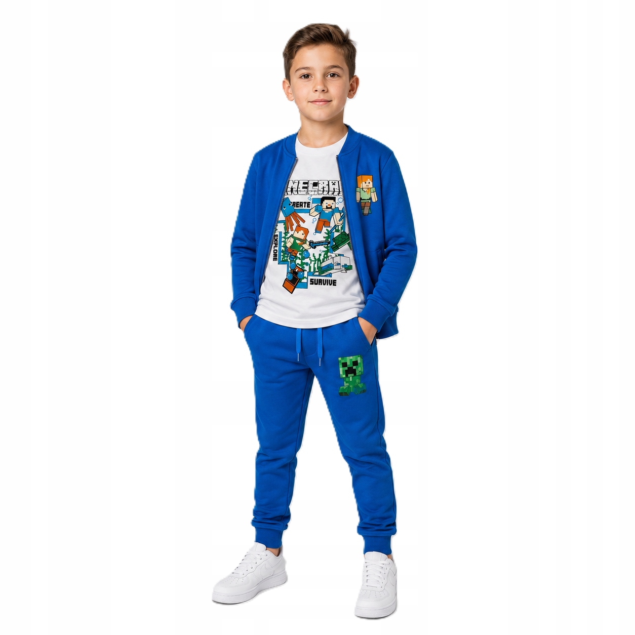 Komplet dresowy dla chłopca 128 3-części bluza spodnie koszulka Minecraft