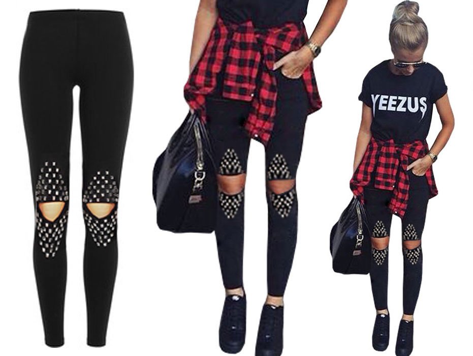 SPODNIE LEGGINSY RURKI ĆWIEKI RIPPED GETRY DZIURY Kolor wielokolorowy