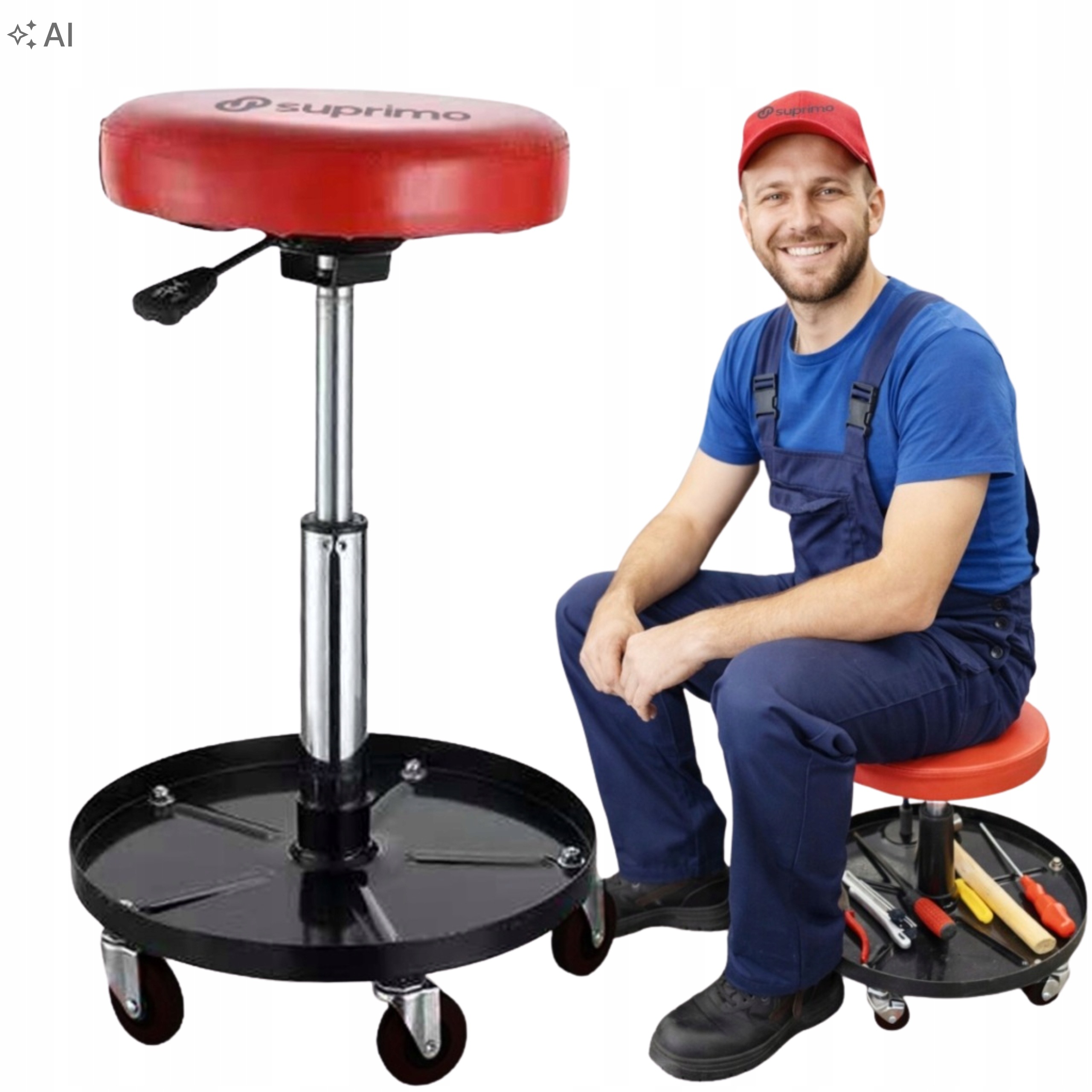 Obrotowy stołek warsztatowy na kółkach regulowany taboret 360° do garażu