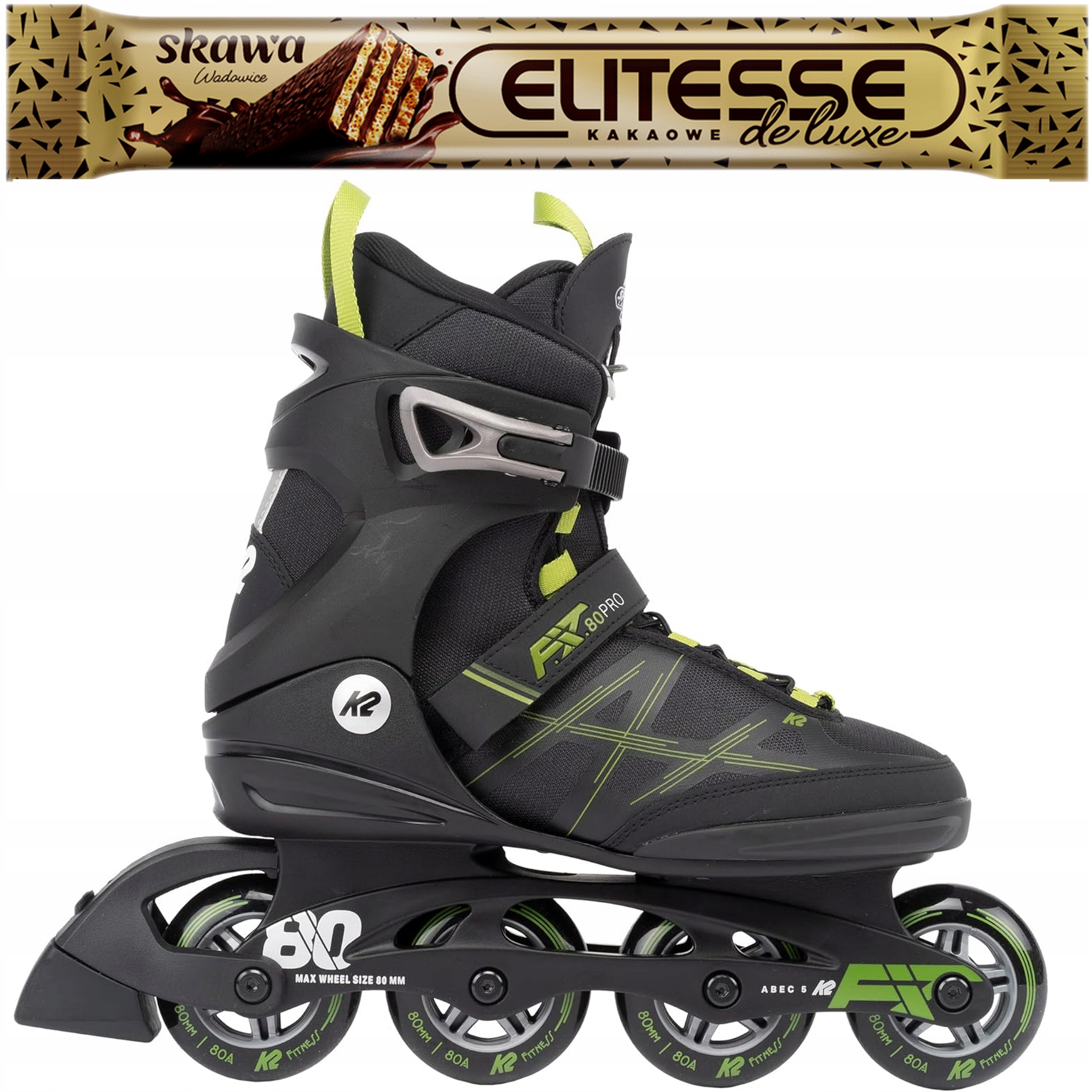 Kolečkové Brusle K2 Fit 80 Pro městské pánské černo zelené, velikost 42,5 27,5 cm