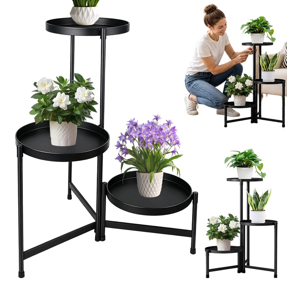 Držák Na Květináč Stojící Kovový Stojan Květiny 3 Úrovně 25 CM Skládací Moderní