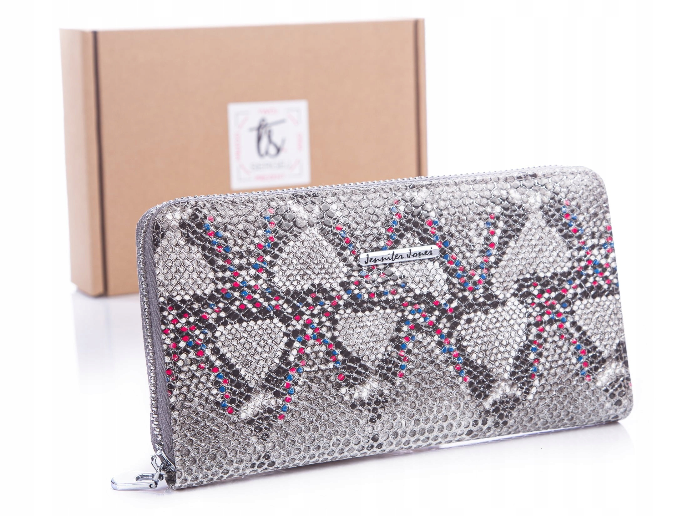 Portfel damski lakierowany duży zapinany dookoła na zamek piórnik kopertowy