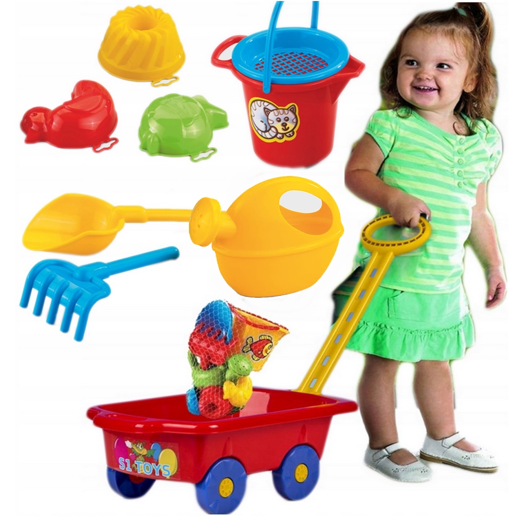 WÓZEK Z RĄCZKĄ TACZKA PIASKOWNICA + KOMPLET GRATIS+wiaderko + łopatka