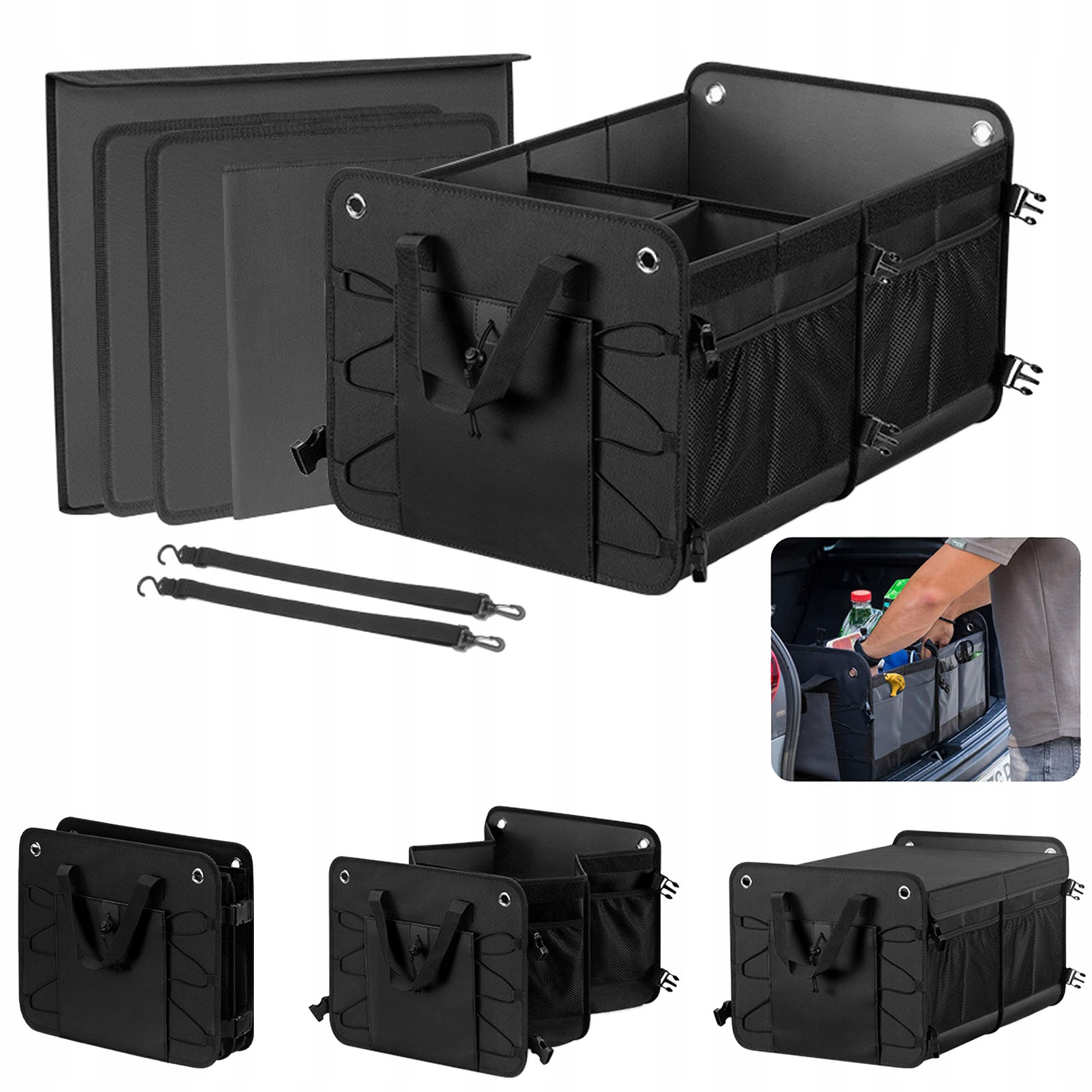 Organizér Do Auta Skládací Kufr XL Na Zavazadla S Pevnou Základnou, Černý