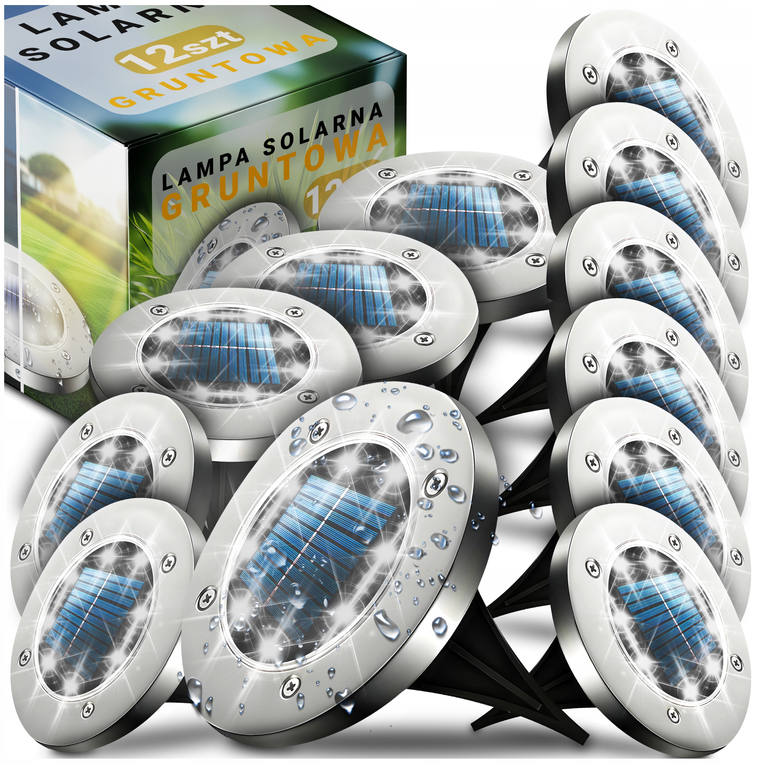 12X Lampa Solarna Wbijana Ogrodowa Led Gruntowa Najazdowa Najazdówki Dyski
