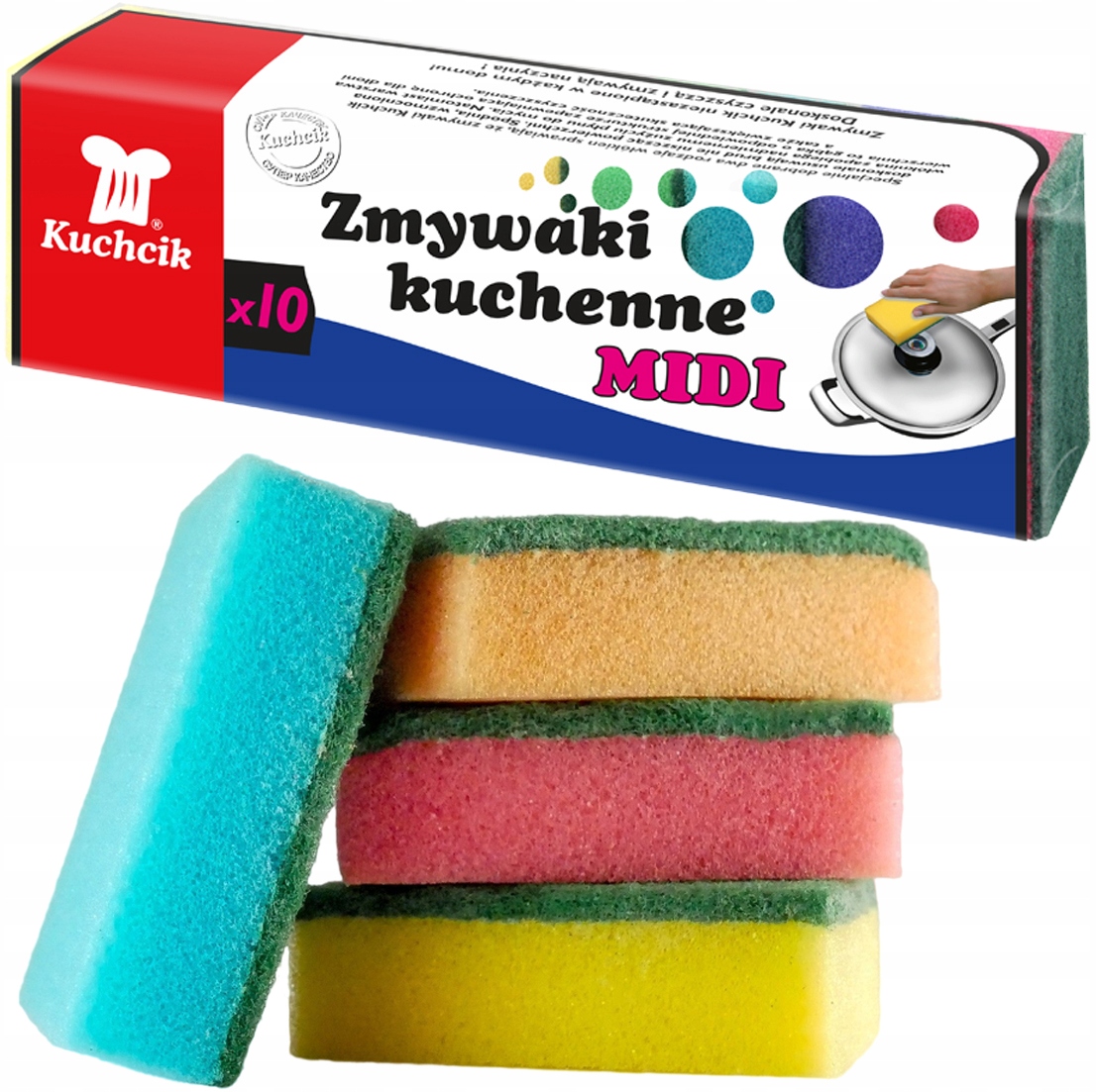 

Gąbki myjki Zmywaki do naczyń MIDI 10 szt kolorowe