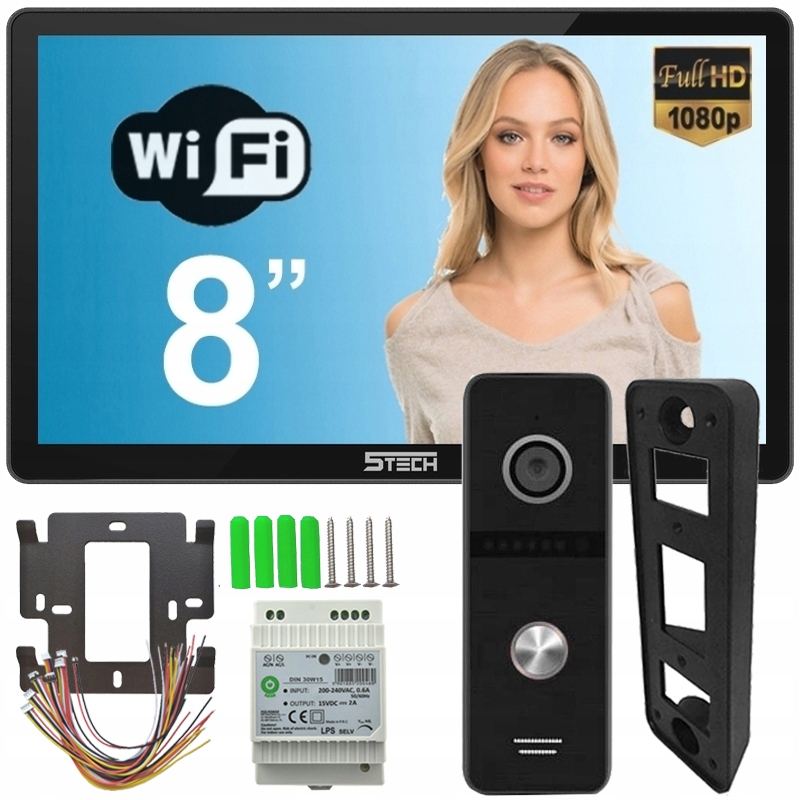 Wideodomofon 5tech Wi-Fi Verus One 84207A UCHWYT KĄTOWY KAMERY ZASILACZ DIN