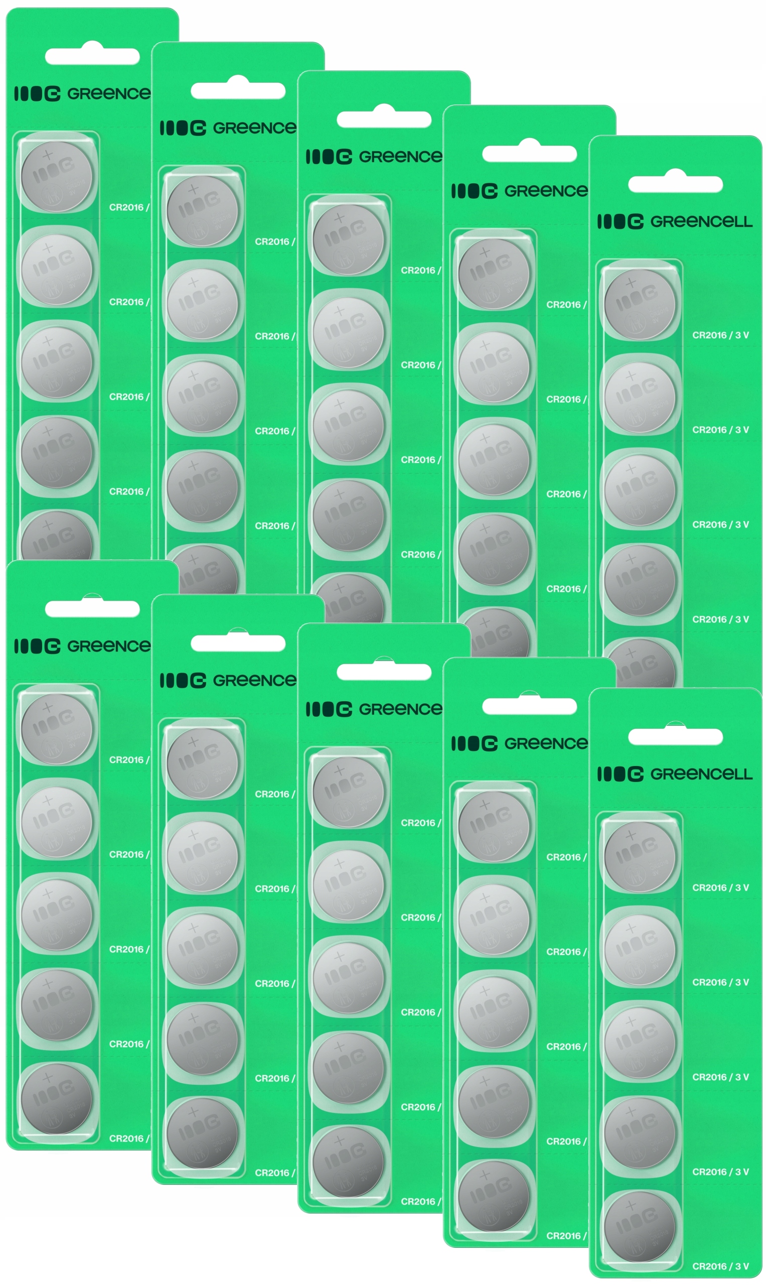Greencell Lithiové Baterie CR2016 3V 80MAH 50 Kusů Blistr Pro Dálkové Ovládání Hodinek