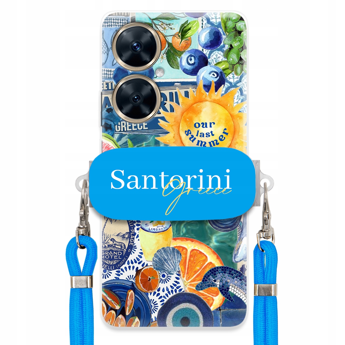 Puzdro pre Huawei Nova 11i Modrá Crossbody šnúra držiak Santorini Greece