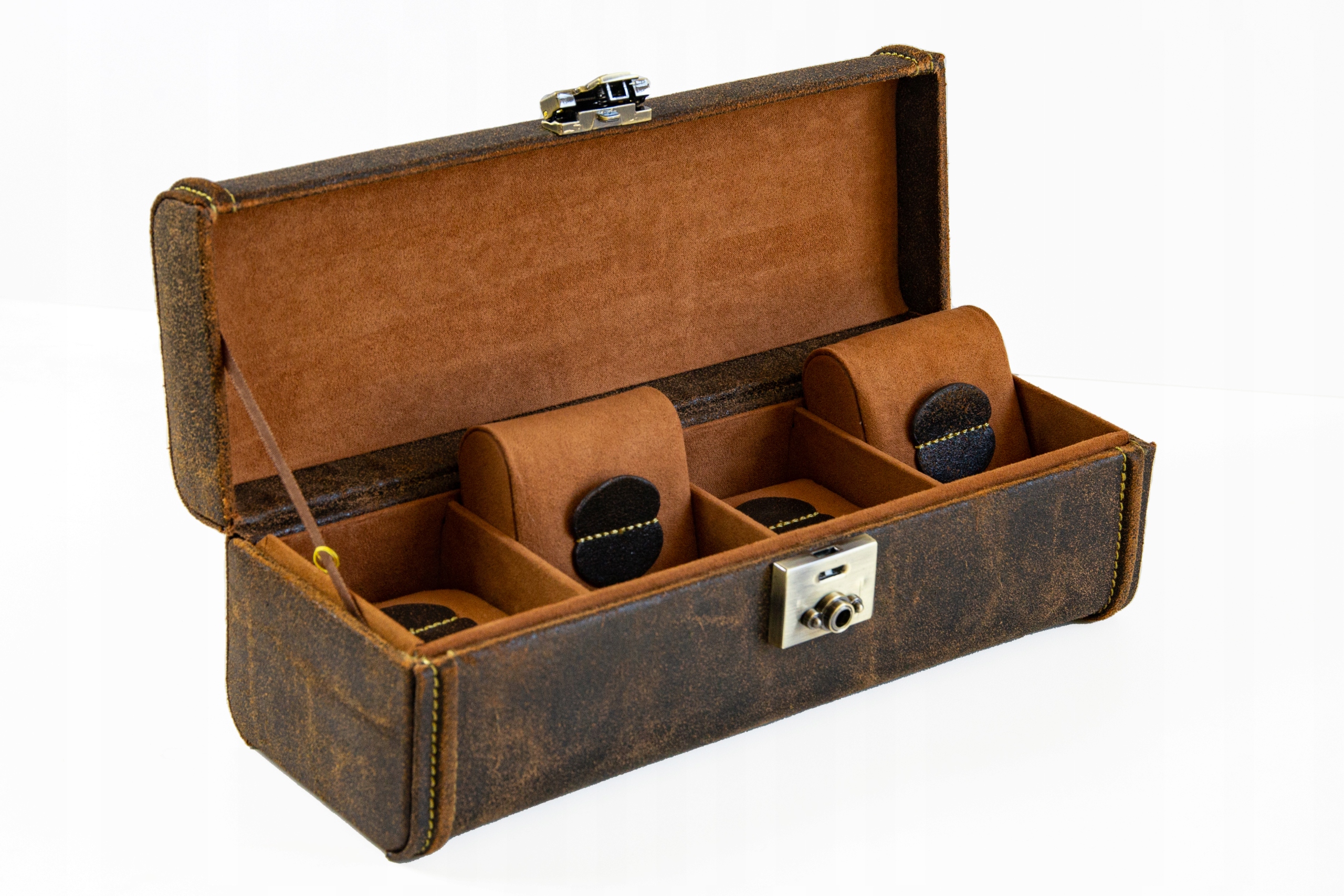 Etui, pudełko skórzane na 4 zegarki Cubano brąz Płeć uniseks