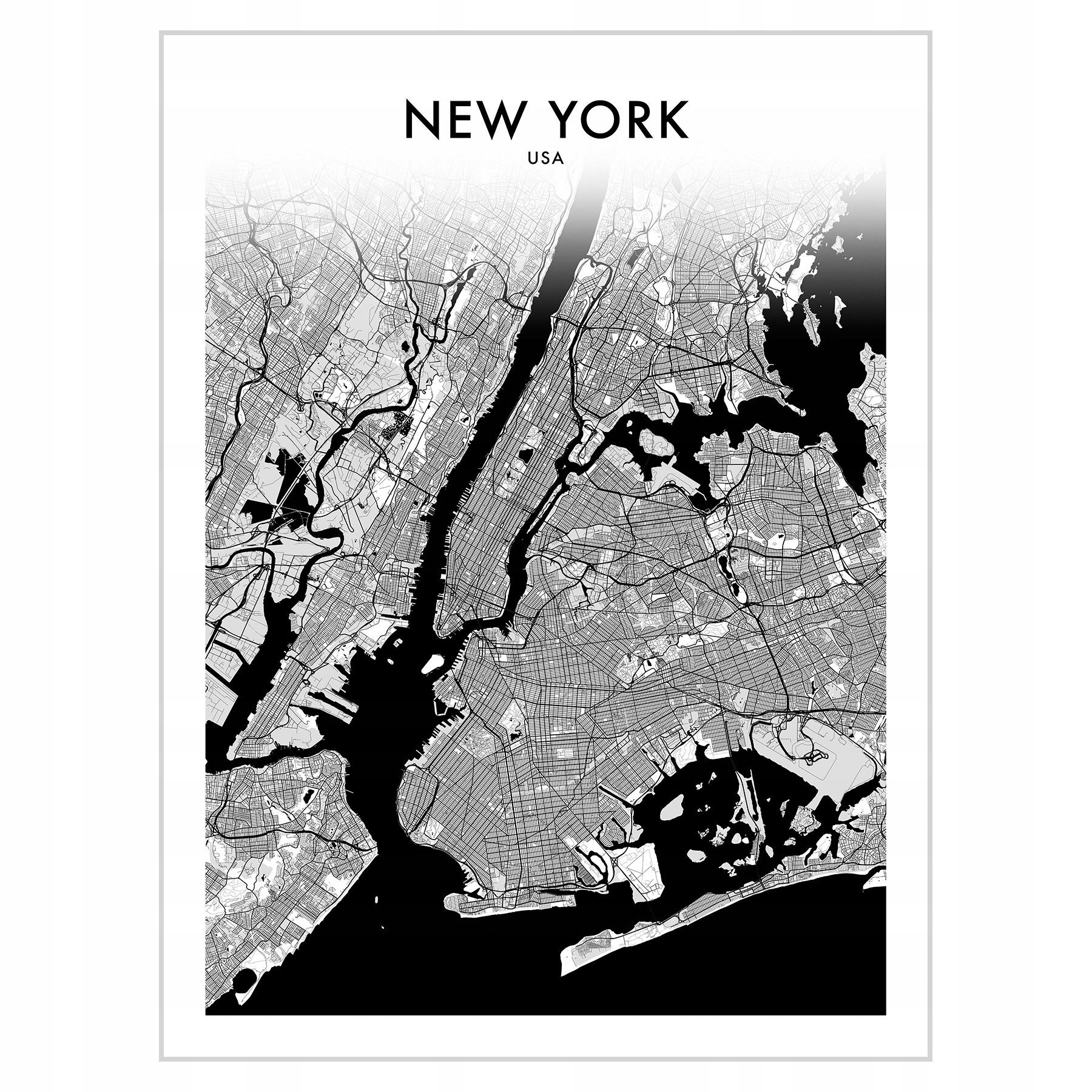 

Plakat 30x40 Mapa New York Kolor czarno-biały