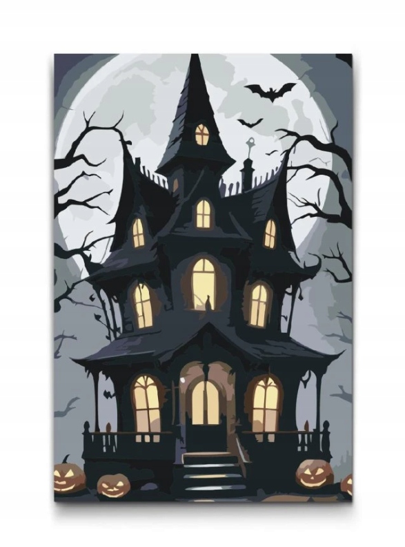 Malování Podle Čísel Halloween Dům strachů Les Noc Dýně Velký 40x60 cm