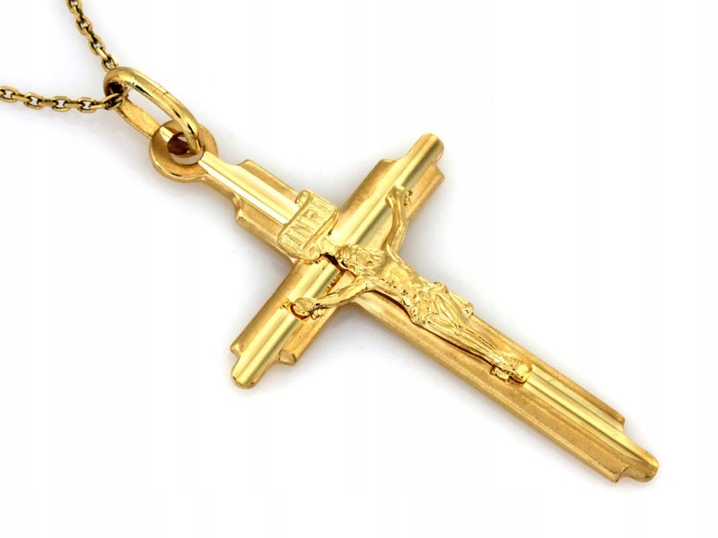 Zlatý křížek přívěsek 585 moderní křížek na přijímání 14kt dárek 14kt