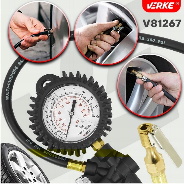 PISTOLET DO POMPOWANIA KÓŁ OPON PNEUMATYCZNY Z MANOMETREM KOMPRESORA POMPKA Marka Verke
