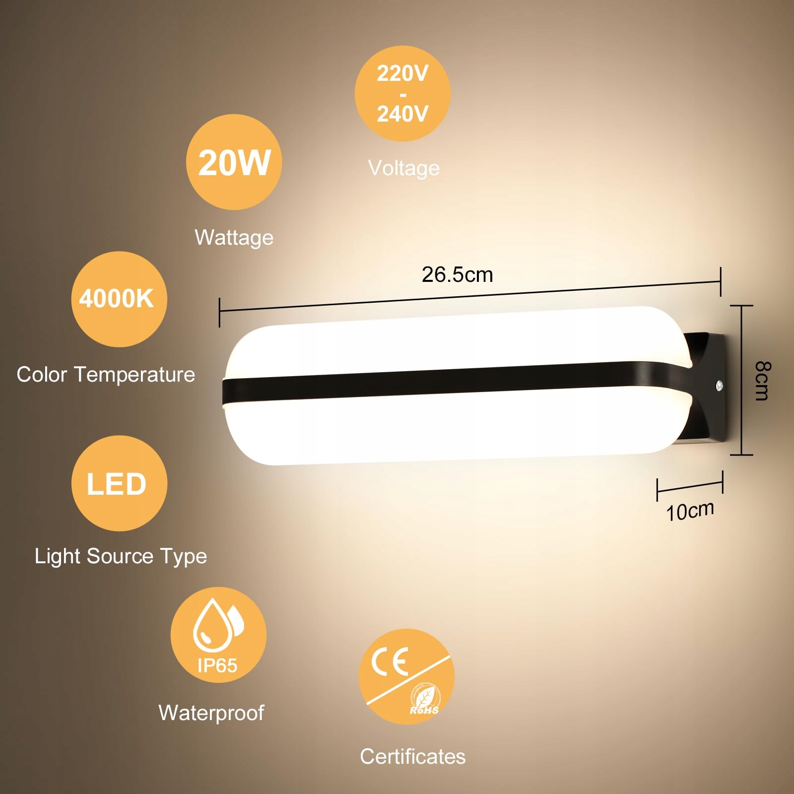 Lampa LED Zewnętrzna Kinkiet Up Down Czarna Na Balkon Ogród 20W IP65 VIVALE — miniatura 2