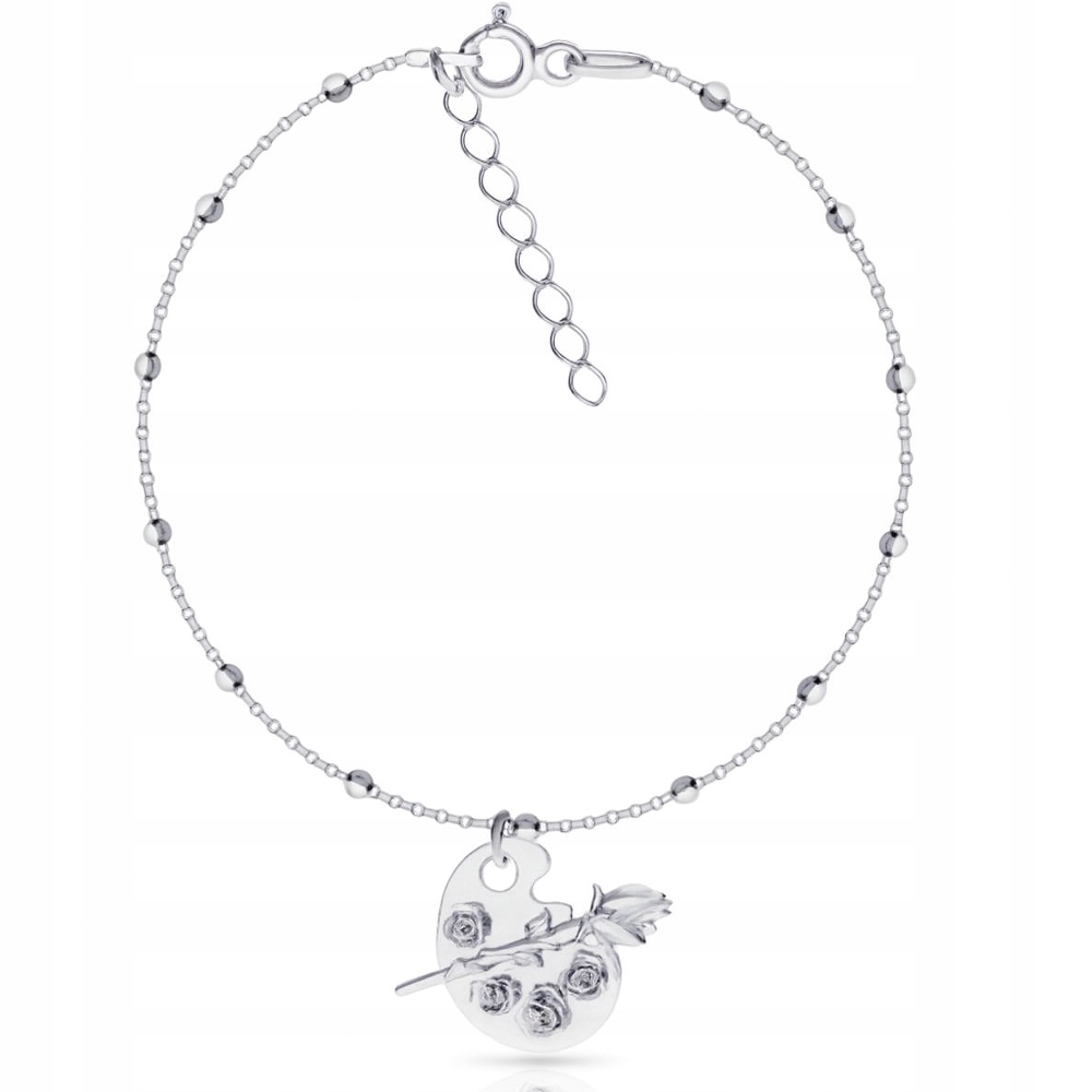 Paleta barev s růží Frida Kahlo stříbrný kuličkový náramek stříbro 925