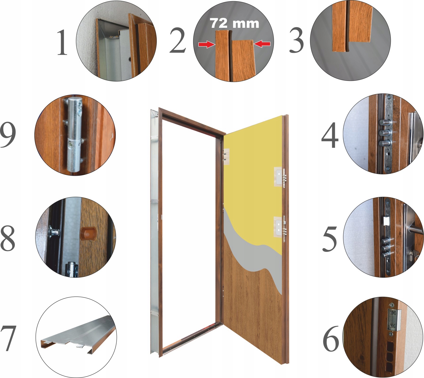 Drzwi Ud 1,1 LUX 72mm AP 2 Złoty dąb Lewe 90 na zewnątrz Sposób otwierania na zewnątrz