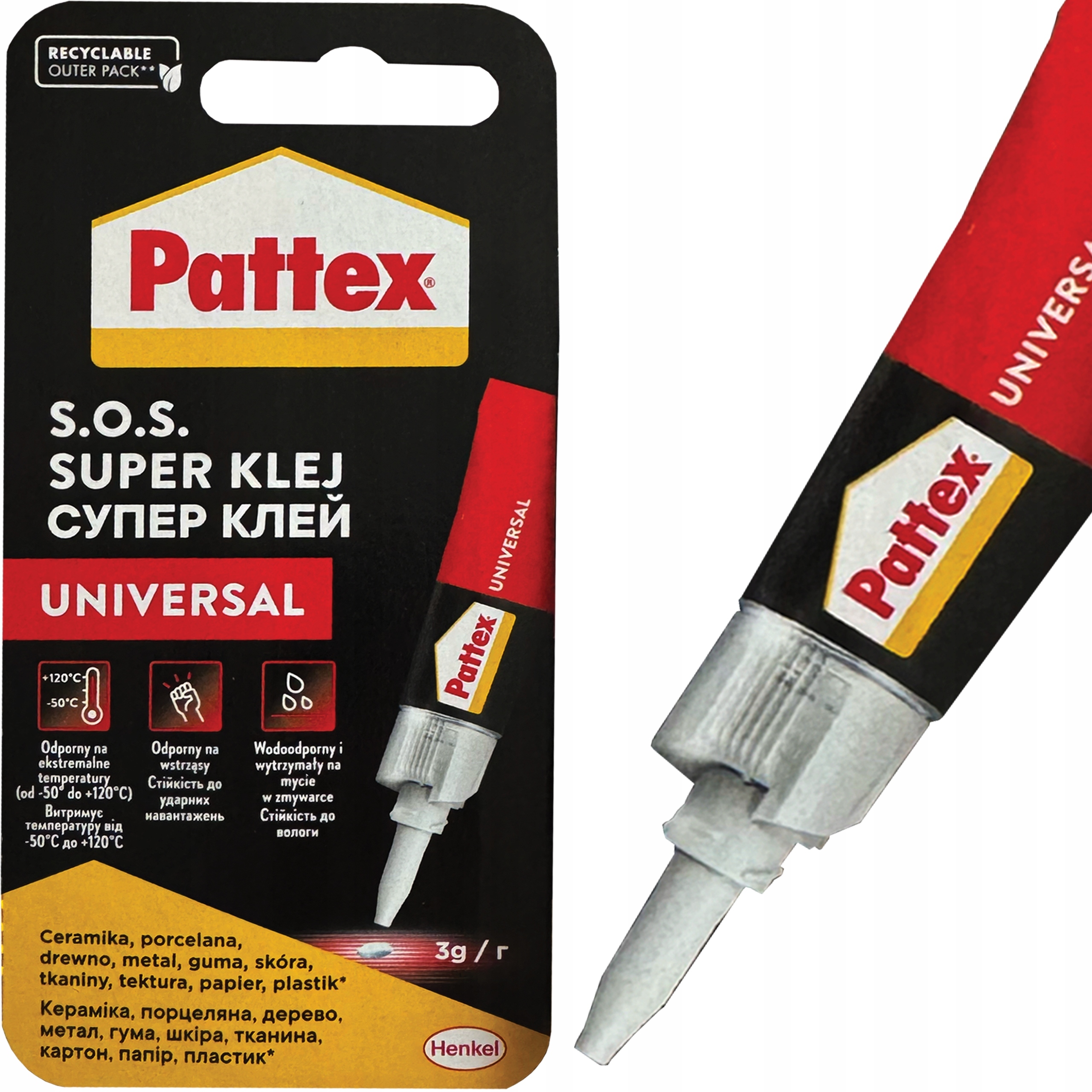 Klej Pattex S.o.s. Uniwersalny Błyskawiczny Sekundowy Uniwersalny Mocny 3g