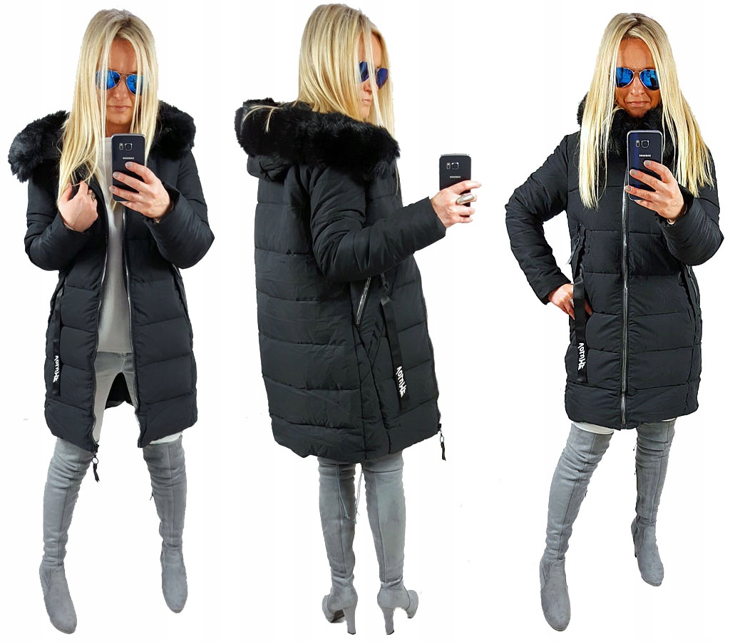 

Kurtka Płaszcz Długa Pikowana Parka Z Futerkiem Xs