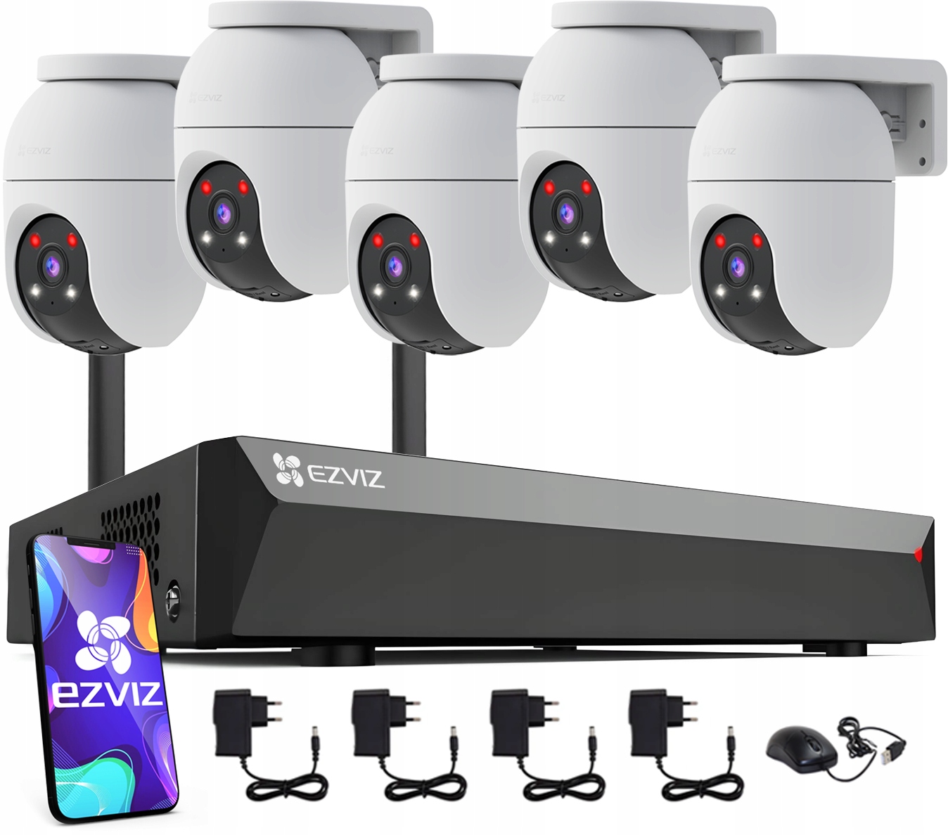 Sada monitorovania WiFi Ezviz C8C 2K+ 4MP x5 Detekcia rekordéra 8 kanálov