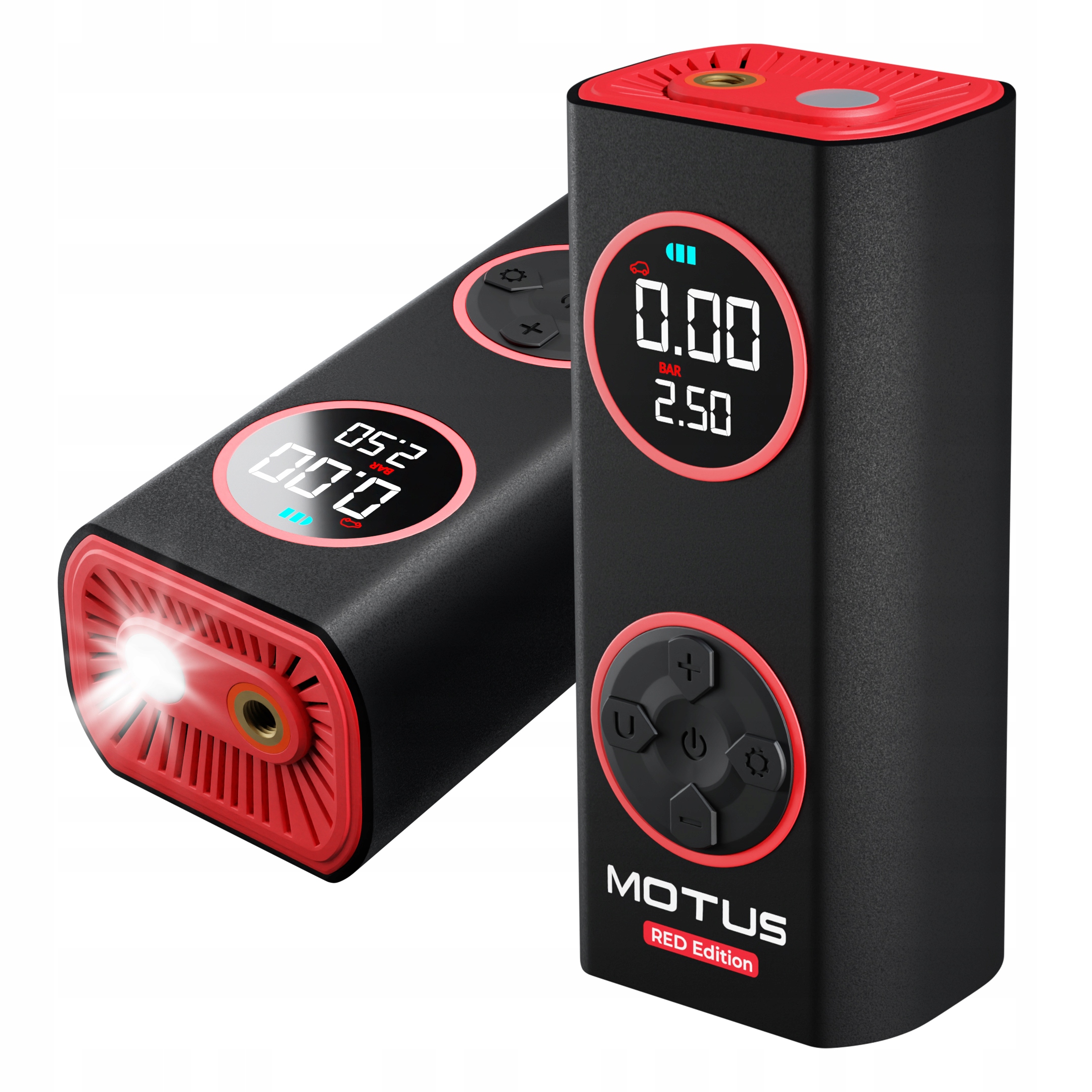 Motus AirPump Pro Red Edition – elektrická pumpa 96 W, 7500 mAh, manometr