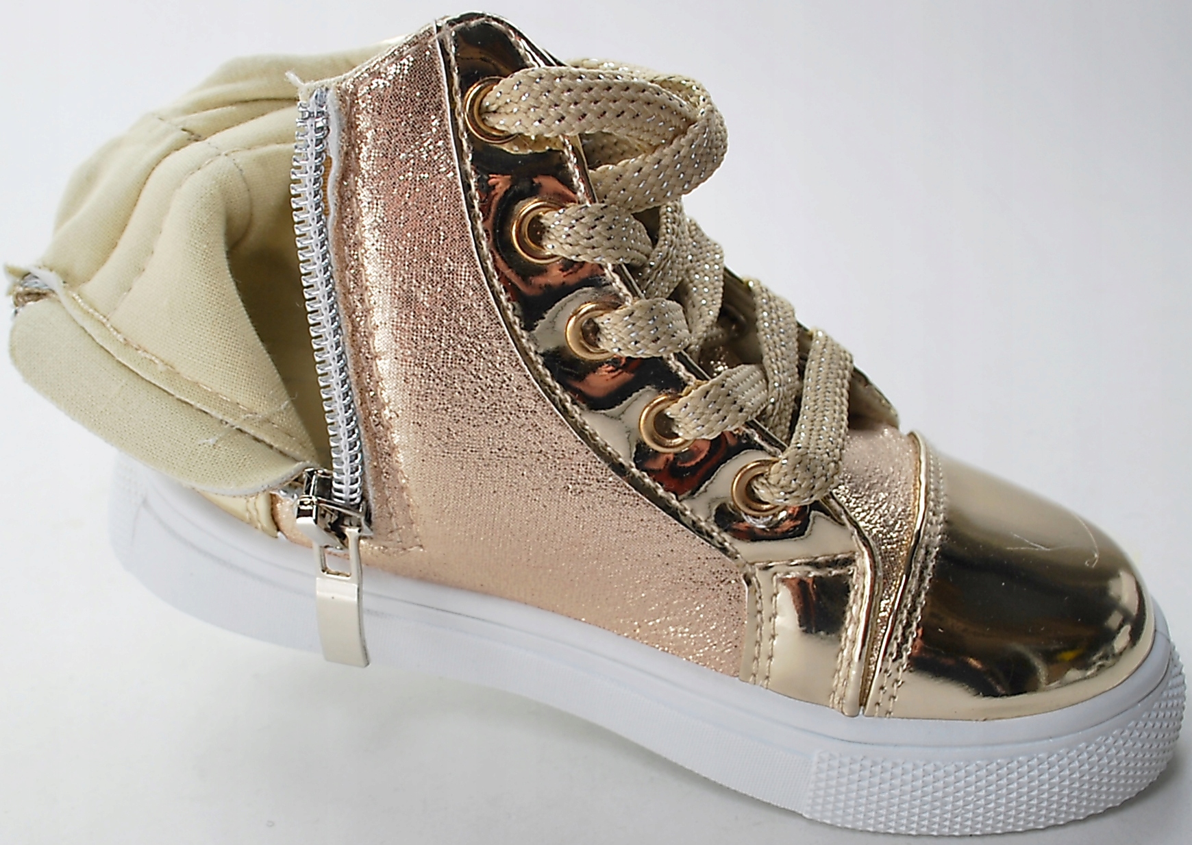 WYPRZEDAŻ ZŁOTE SPORTOWE SNEAKERSY dla dziewczynki BOTKI na suwak r 35 Płeć dziewczynki