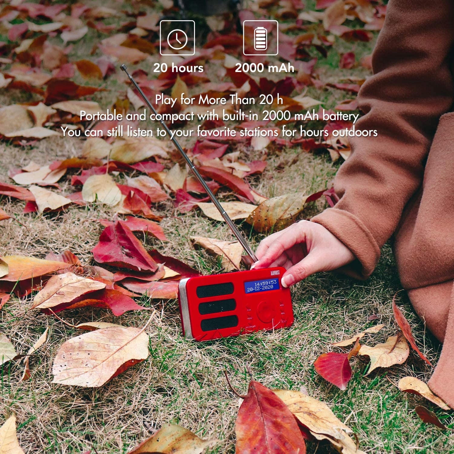 August MB225R radiobudzik radio cyfrowe FM DAB Szerokość produktu 13.6 cm