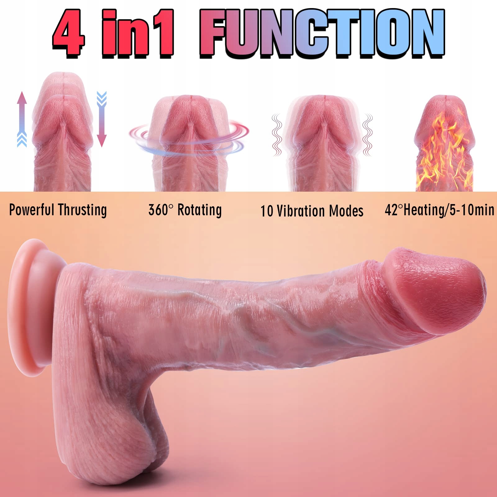 REALISTISCHER Dildo Z Funkcją Pchającą i Podgrzewaniem — miniatura 3
